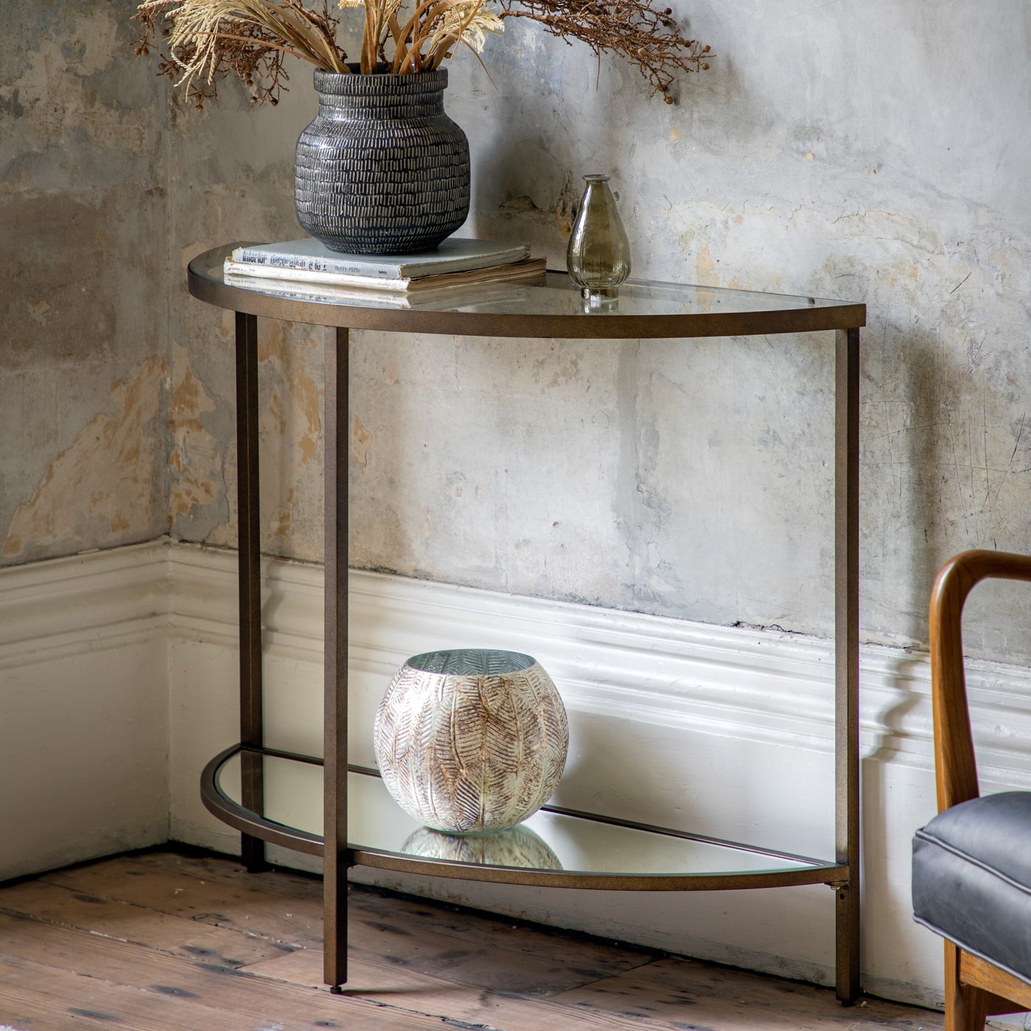 Read more about Hudson glass console table in bronze caspian house